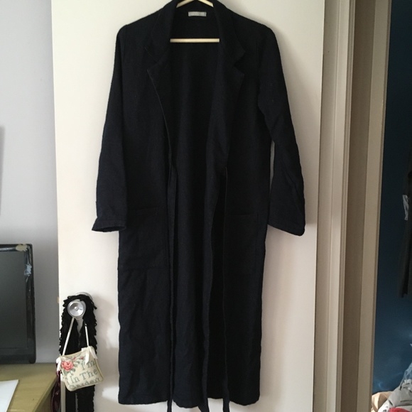 FOG LINEN WORK Japan Dark Blue Woven Linen + Wool Tie Front Coat S/M - Picture 3 of 8